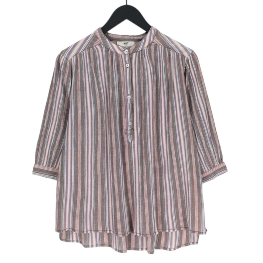 MKT Studio striped gauzy short puff sleeve button down tunic excellent condition